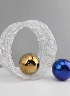 现代简约玻璃透明环形样板房售楼部卧室电视柜桌面玄关饰品摆件