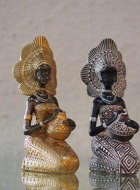 直销新款跨境复古非洲黑人摆件异域风情人物雕塑树脂工艺品样板房