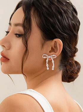 Bow French tassel earrings imitation pearl earrings珍珠耳环