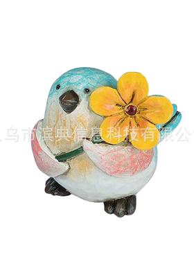 新花景园W211树脂工艺品款装饰 举花的彩色小鸟摆件园林微观装饰