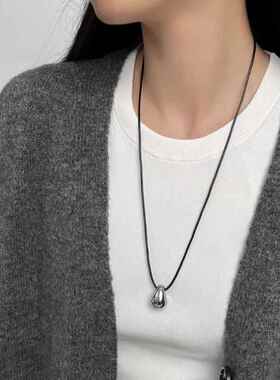 韩式复古银色水滴项链女款新款长款毛衣链轻奢小众感配饰