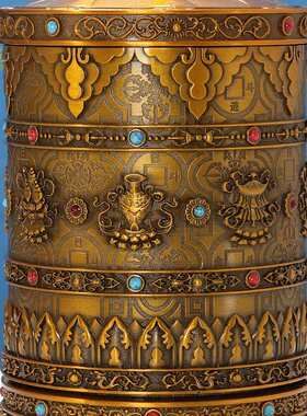 藏式电动转轮摆件桌面客厅藏族转运轮招财轮转筒转金桶充插电