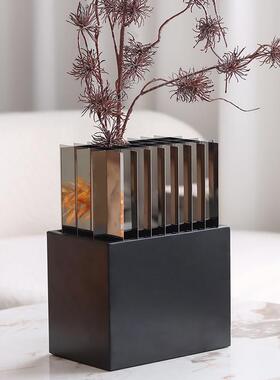 现代极简方形金属栅格花器花插摆件样板房售楼处玄关花瓶软装饰品