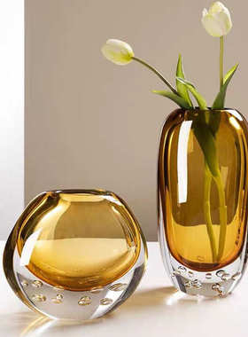 摆件装饰简约插花工艺品软客厅现代琉璃玄关花瓶样板房装饰品原色