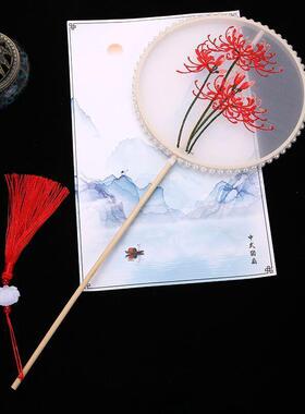 古风刺绣扇子中国长短异形竹雕