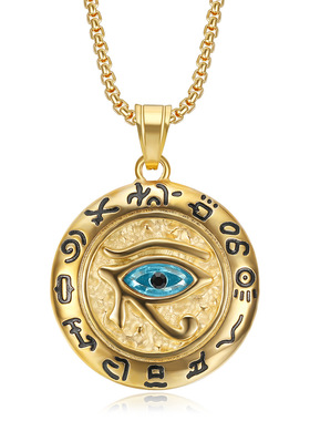 欧美复古古埃及荷鲁斯之眼吊坠饰品钛钢镀金抹黑鹰头神眼吊坠项链