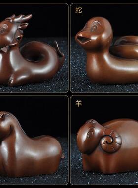 紫铜十二生肖摆件一整套铜老鼠牛虎兔龙蛇马羊猴狗猪鸡客厅装饰品