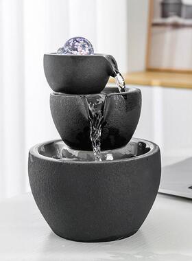 陶瓷关流水喷泉ATI假山风水轮球生财办公室茶财桌客招厅玄装饰摆