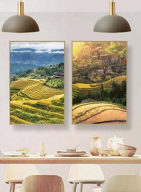 金色梯田步步高升挂画农耕稻田墙壁画农村山水田园风景饭厅装饰画