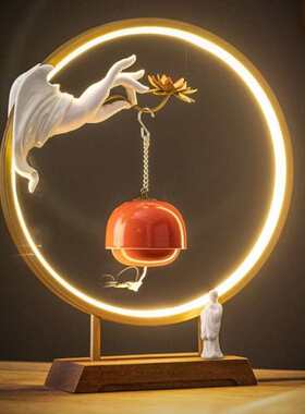 新中式禅意佛手莲花挂式吊炉倒流香灯圈摆件家居室内玄关装饰摆设