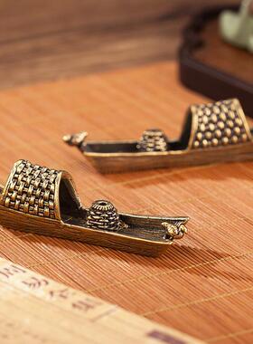 黄铜禅意小船小舟个性小摆件黄铜香插复古铜器纯铜渔船桌面摆件