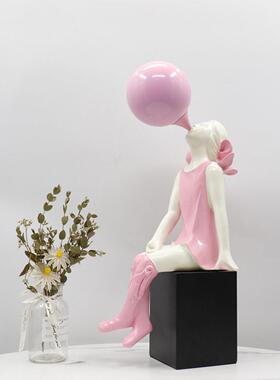 北欧现轻奢吹泡泡女孩摆件网红儿童房雕塑艺术品玄关样板间摆设