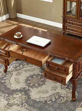 美式实木书桌椅组合家用写字台欧式简约现代电脑桌书房轻奢老板桌