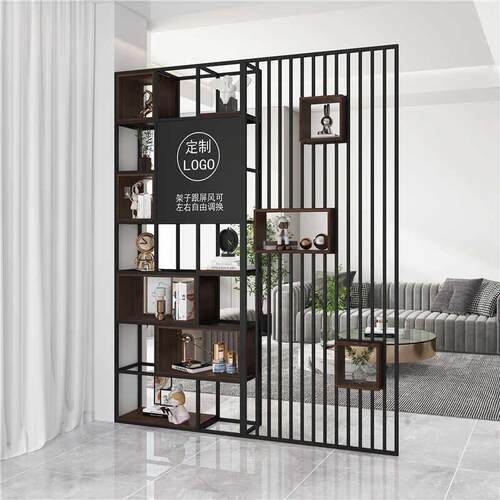 办公室铁艺隔断置物架简约现代玄关装饰客厅屏风陈列展示架背景墙 - 图2
