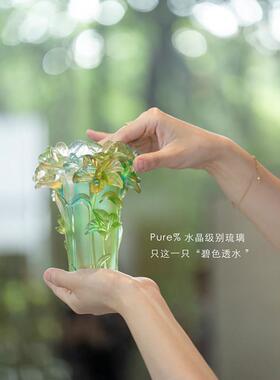 若奈家居 Lali*uemini浮雕琉璃水晶花瓶百合花烛台笔筒艺术摆件
