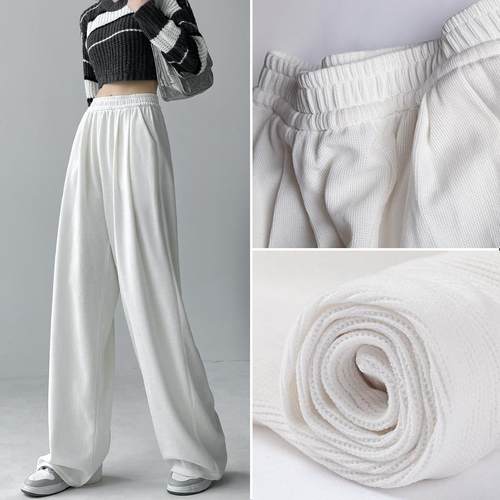 欧棉绒阔腿裤女秋季新款宽松休闲慵懒山本裤子秋冬针织防风裤定制 - 图0