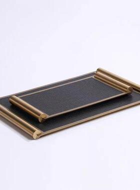 现代简约棕色灰色金属皮质方形托 托盘样板间样品屋展示中心客厅