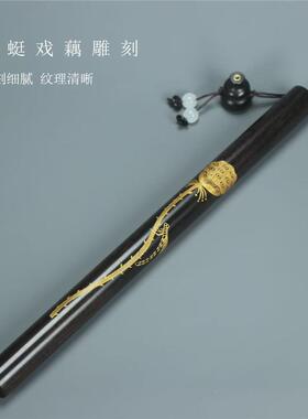 湖艺黑檀木雕刻金粉莲蓬7克装短款长款 拔口香筒