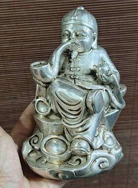 古玩杂项仿古铜器白铜自在财神书房居家摆件工艺品管家像