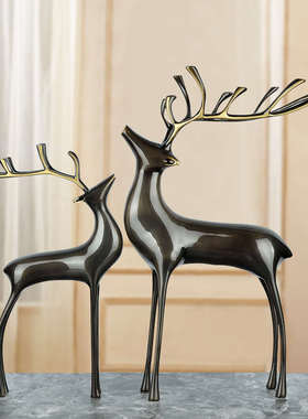 青古拉丝纯铜鹿摆件家居客厅酒柜电视柜玄关送礼品桌面装饰品摆件