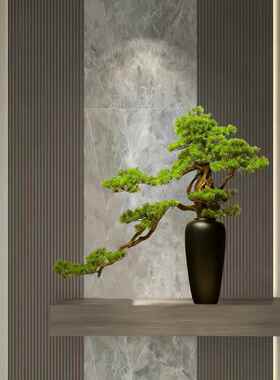 新中国风模拟迎宾松盆景干景观绿色植物家居室内松树软装饰摆件