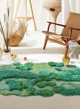 森系植绒地毯卧室苔藓耐脏耐磨地毯不规则加厚隔凉簇绒床边防滑毯
