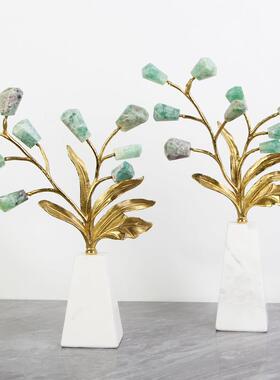 美式代轻奢金色黄铜树水晶摆件样客板间现厅玄枝关装饰摆KF-设装