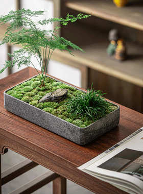 新整景观刻花大理石中式石石头盆桌面微家居摆件玄关盆盆盆花石雕