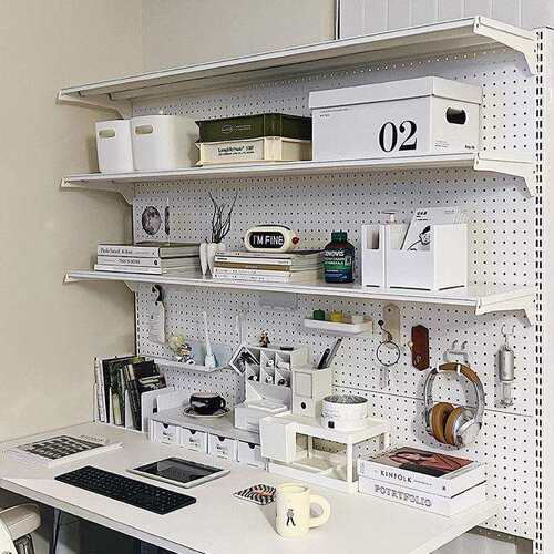 五金洞洞板书架少女桌上书柜立式落地展示收纳一体学生书桌置物架 - 图2