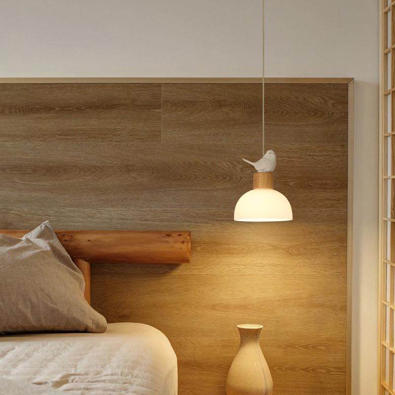 现代简约床头玻璃小吊灯北欧餐厅吧台创意小鸟灯日式侘寂风原木灯,淘宝优惠券,粉丝福利购,淘宝优惠卷