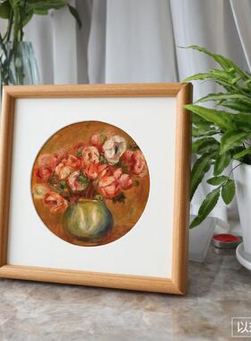 实木圆边花型相框 原木色复古画框适用于国画水彩字画装饰 海棠花