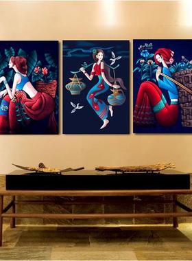 云南苗族手工艺品少数蜡染画民族风布艺特色画墙面装饰挂饰品