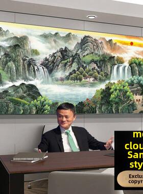 客厅山水画迎松挂画办公室书画装饰画背景墙茶室壁画山水画中国画