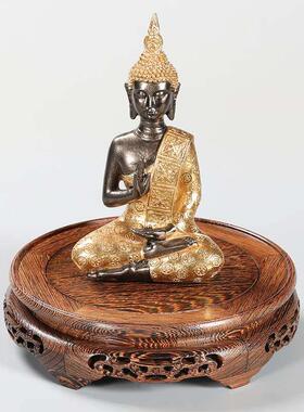 鸡翅木实木观音佛像工艺品摆饰石头底座托架圆形花瓶鱼缸花盆底座