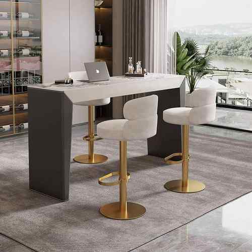 意式简约马鞍皮岩板吧台开放式厨房餐桌一体家用高脚吧台桌轻奢 - 图1