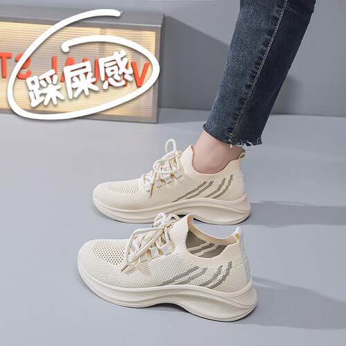 透气网面飞织运动鞋女2026新款夏季薄款轻便软底跑步休闲鞋20323e - 图1