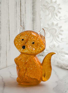 简约北欧创意手工琉璃橘色小狐狸玻璃摆件软装家居酒柜陈设装饰品