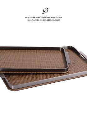 轻奢现代编织皮革金属托 托盘家居软装客厅茶几收纳盘浴室香薰盘