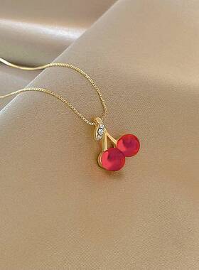 ins潮时尚气质冷淡风网红红色樱桃项链女简约百搭复古锁骨链时尚