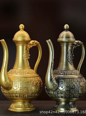 黄铜轻奢高档家居摆件御用百福高酒壶浮雕酒壶工艺品