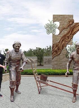 农耕铜文化玻璃钢雕园塑仿人农耕物牛题耕地民俗主公装饰农民劳动