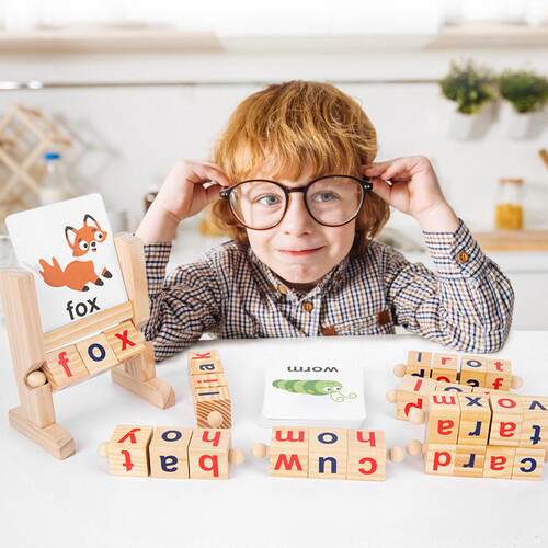 Wooden Reading Blocks Short Vowel Rods Spelling Games记忆架 - 图1