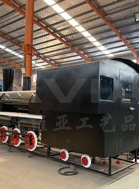 厂家直销大型铁艺模型复古蒸汽火车头室外废旧绿皮车厢餐厅摆件