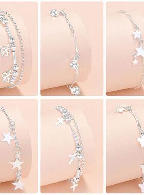 925 Sterling Silver Butterfly Cross Charms Bracelet For