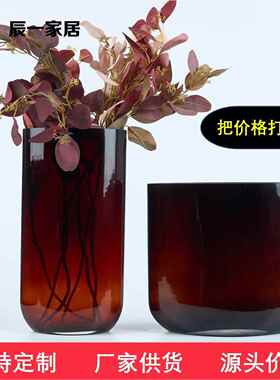 刀锋琉璃扁花瓶样板房花器水晶饰品干花花艺套装售楼处高端摆件