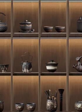 中式茶室茶架博古架装饰家居禅意覆古怀旧茶壶茶叶罐茶杯套装摆件