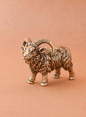 纯黄铜领头山羊家居办公室桌面摆件茶宠山羊老铜器黄铜工艺品摆件