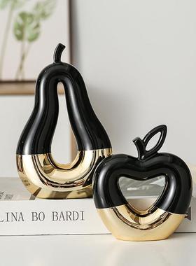 2025新款玄关摆件氛围感摆件现代简约镀金苹果梨子创意酒柜装饰轻