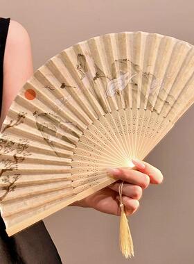 新中式折扇古风中国风折叠扇子拍照女可携式新款古典汉服女旗袍夏