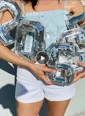 3D立体装饰镜面字母派对装饰品DiscoLetters带背胶可挂工艺品